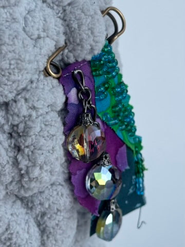 OOAK Beaded Textile Brooch - Teal, Purple, Blue