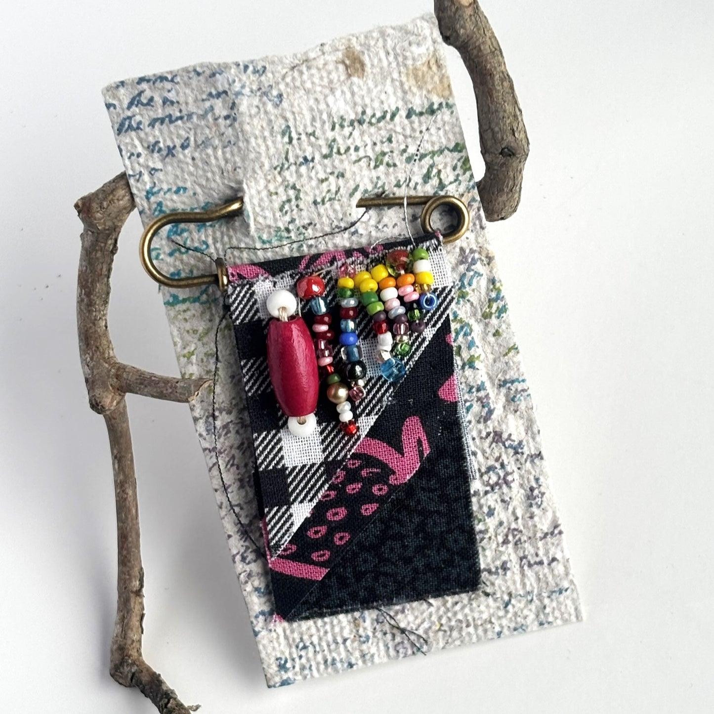 OOAK Black & Multi-Colored Beaded Brooch