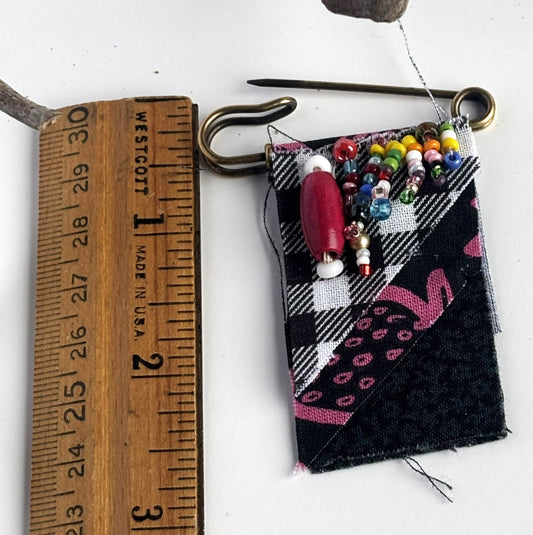 OOAK Black & Multi-Colored Beaded Brooch