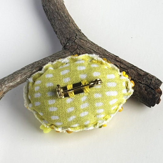 OOAK Beaded Yellow Lemon Brooch