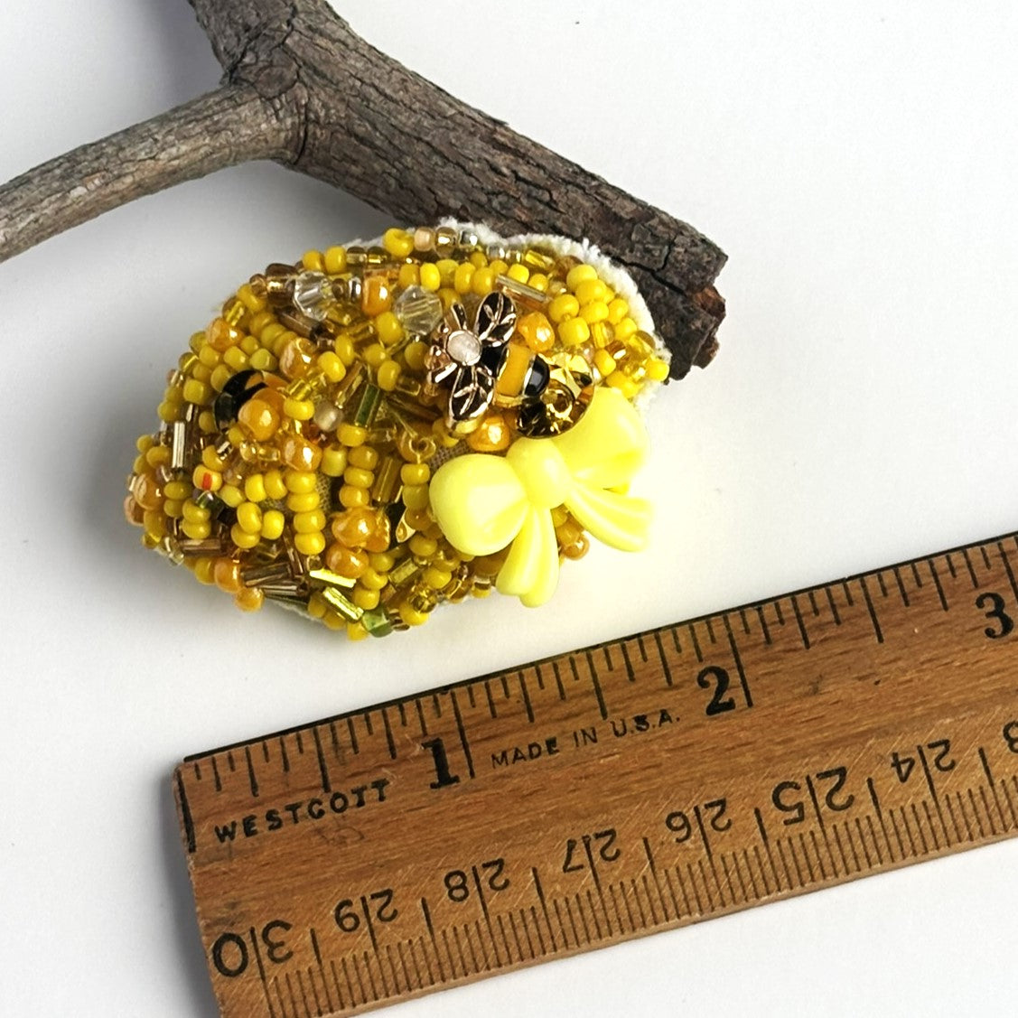 OOAK Beaded Yellow Lemon Brooch