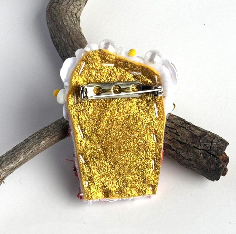 OOAK Hand Beaded Movie Theatre Popcorn Tub Brooch