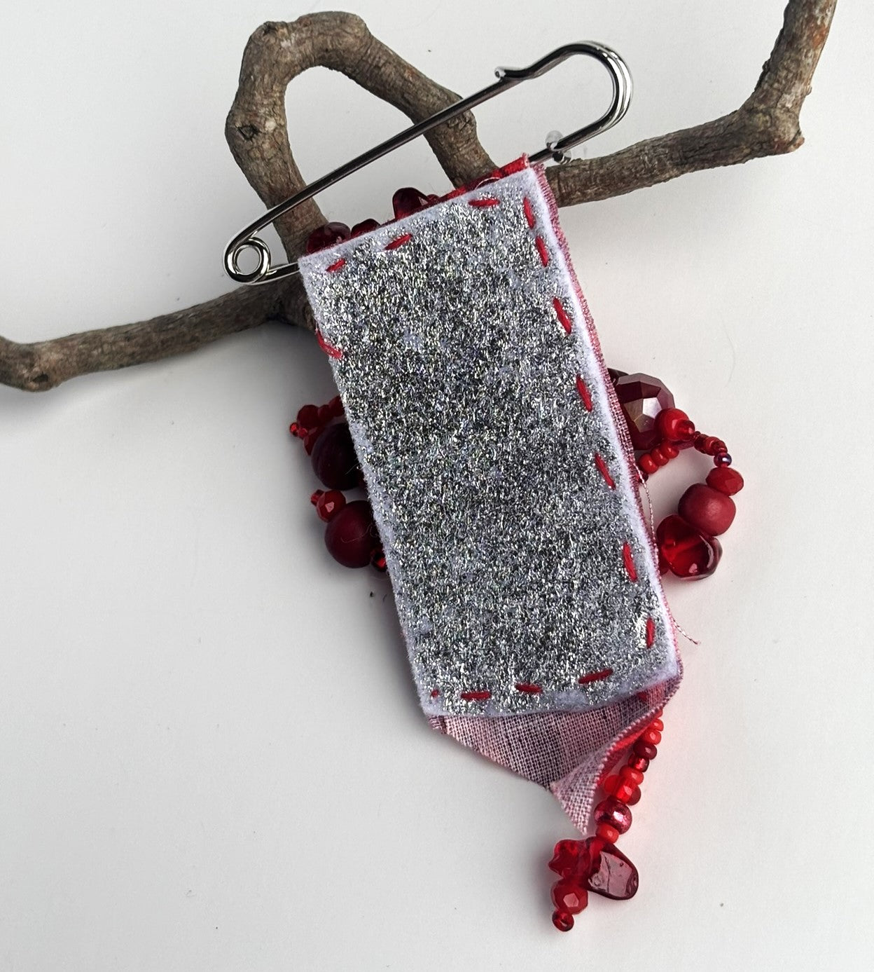 OOAK Red Beaded Brooch