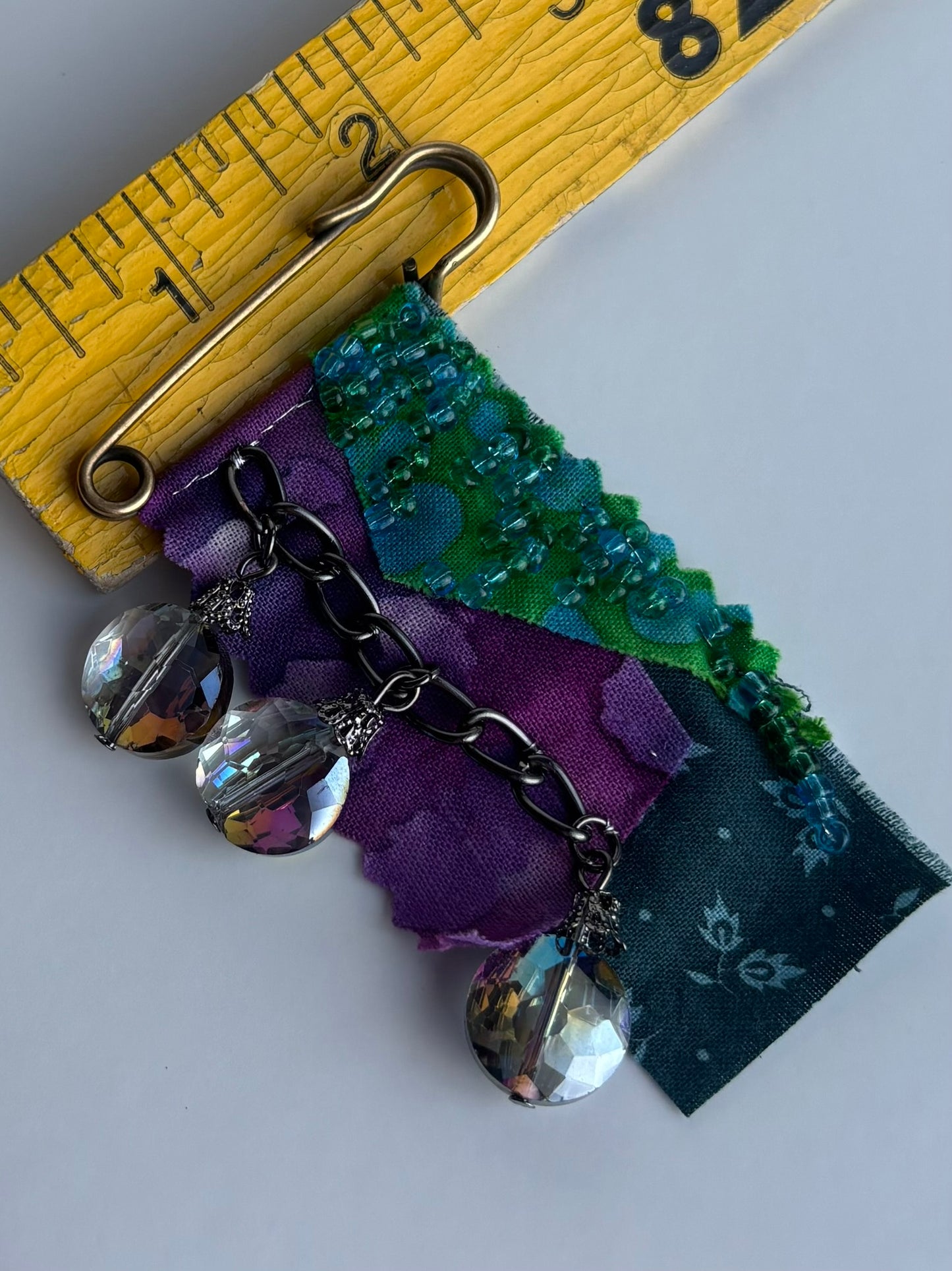 OOAK Beaded Textile Brooch - Teal, Purple, Blue