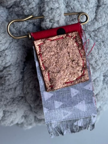 OOAK Hand Sewn Textile Brooch - new charms, vintage buttons - red, green, black, mixed metals