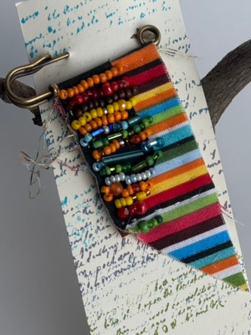 OOAK Striped Hand Beaded Textile Brooch