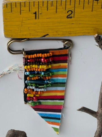 OOAK Striped Hand Beaded Textile Brooch
