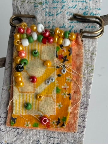 OOAK Beaded Textile Brooch - Yellow, Orange