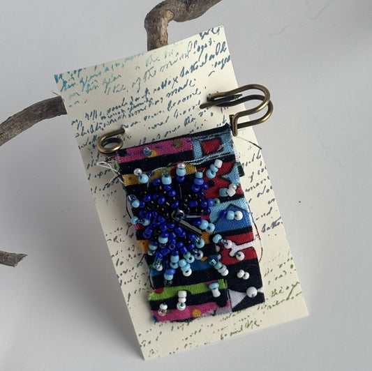 OOAK Beaded Blue Starburst Brooch