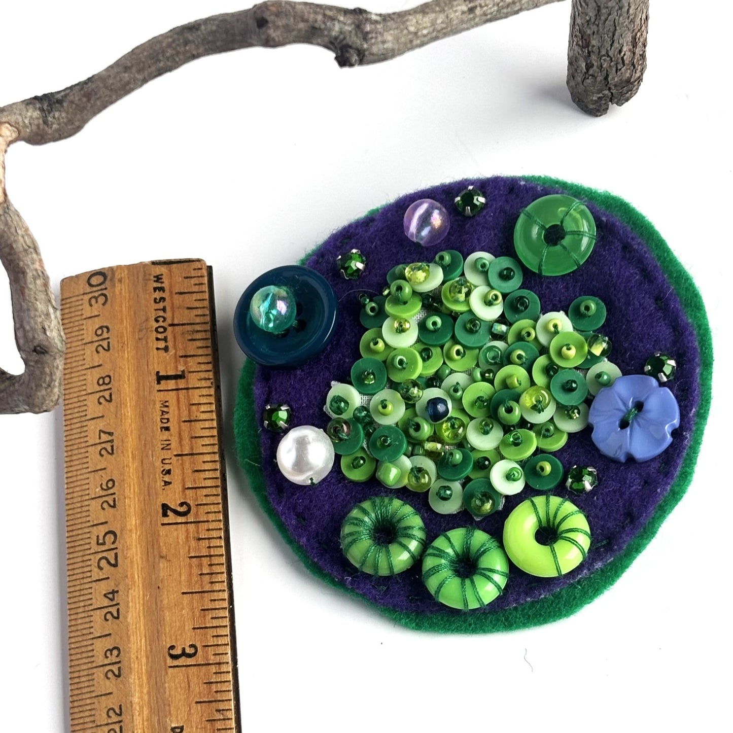 OOAK Green & Purple Abstract Circle Brooch