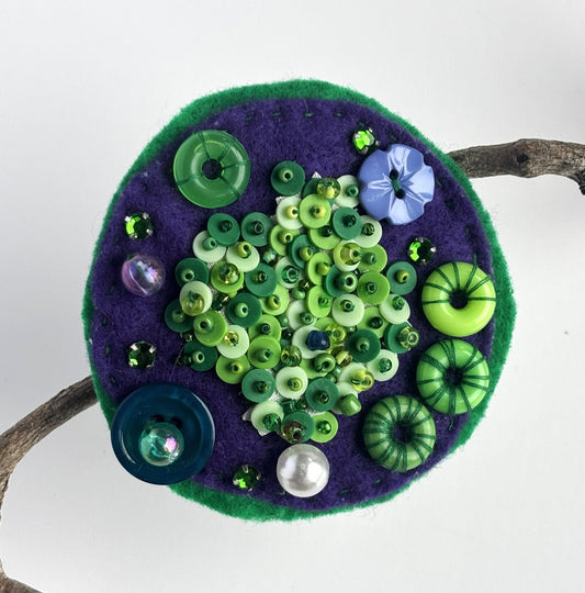 OOAK Green & Purple Abstract Circle Brooch