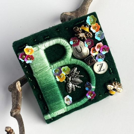 OOAK Green & Floral "BUZZ" Brooch