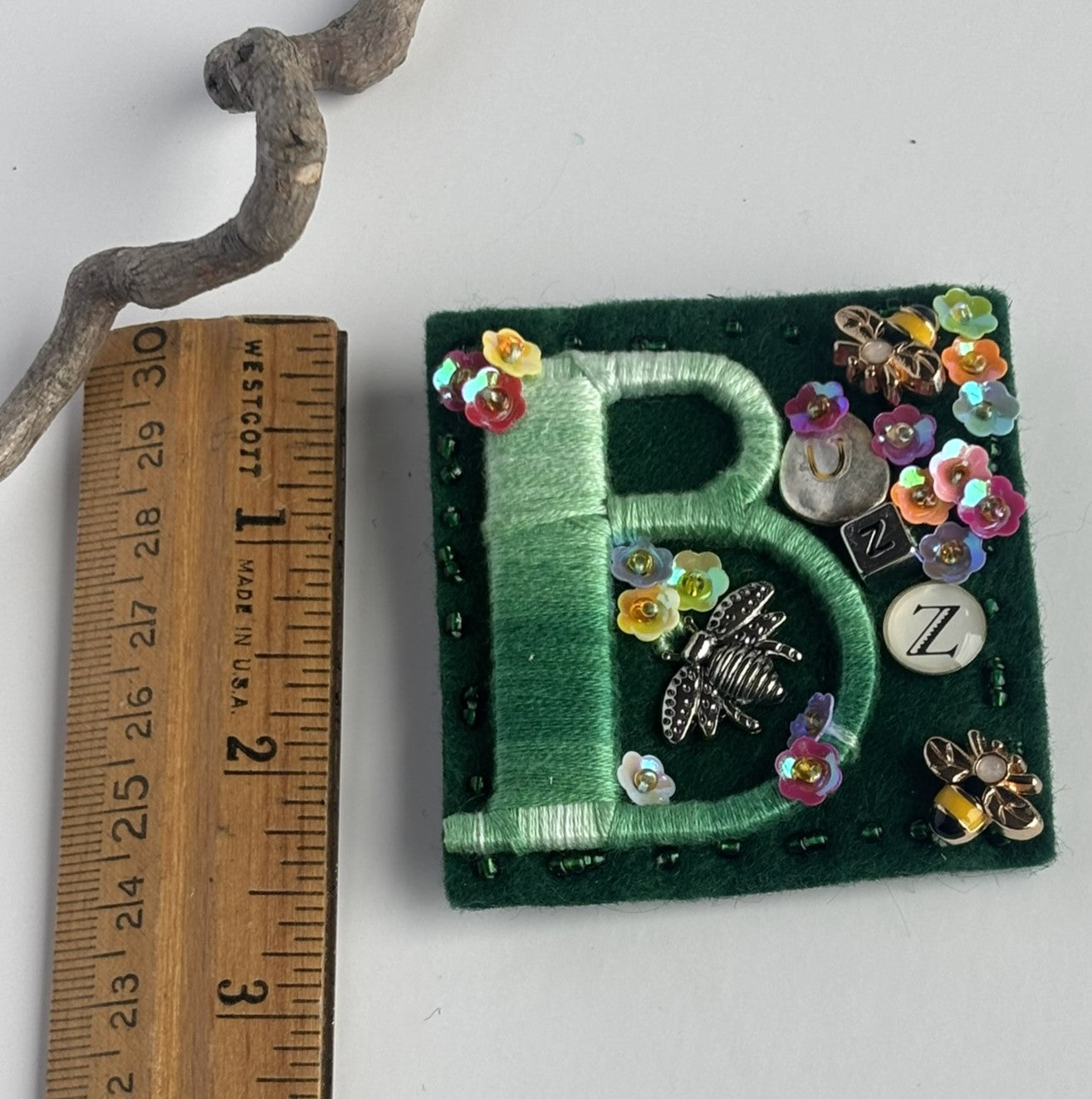 OOAK Green & Floral "BUZZ" Brooch