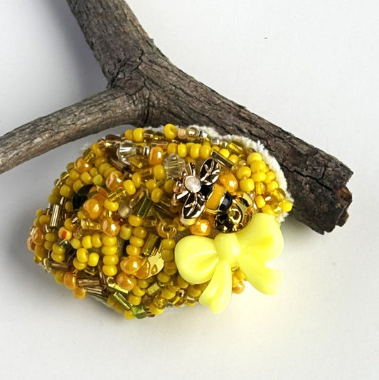 OOAK Beaded Yellow Lemon Brooch