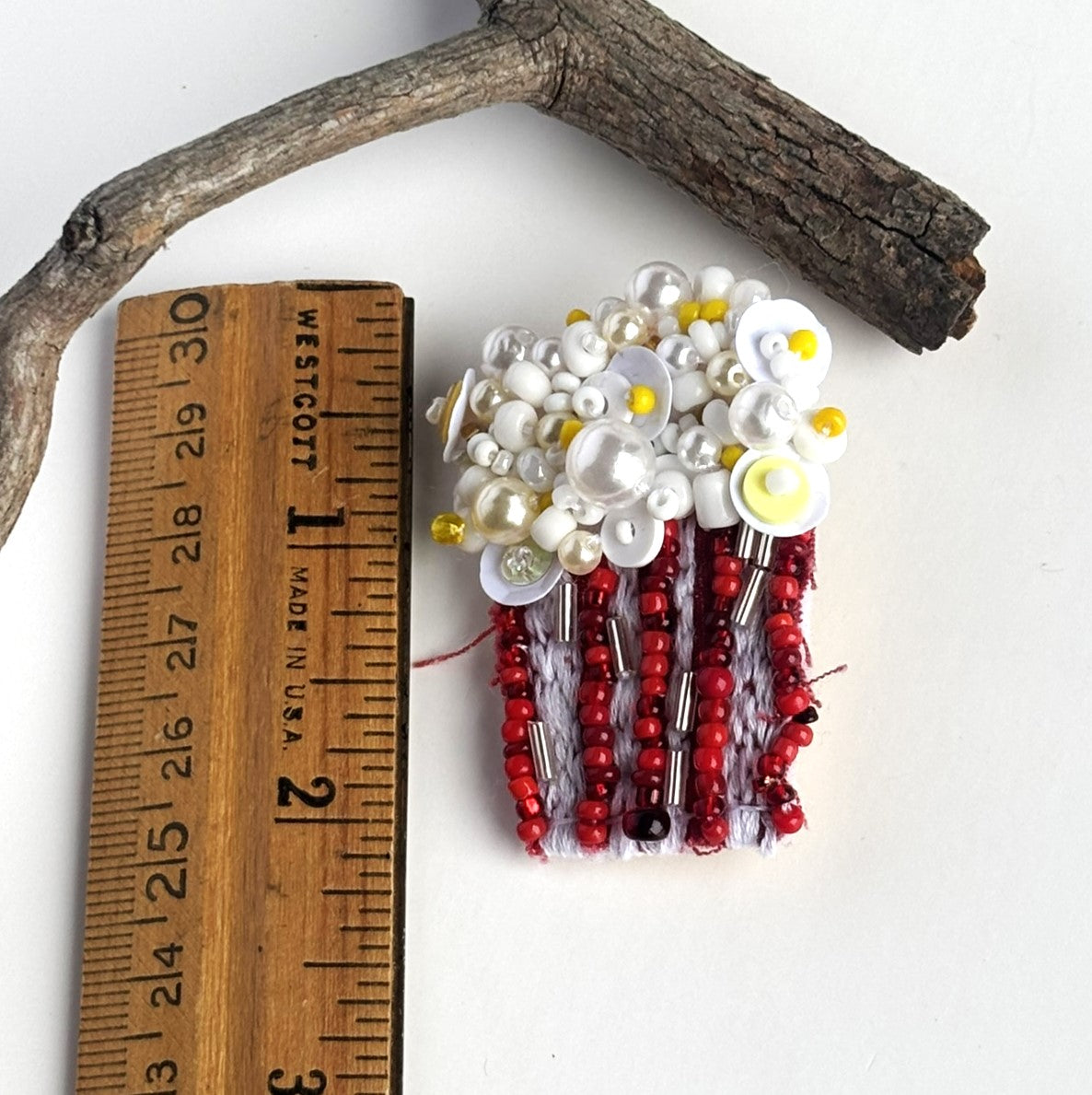OOAK Hand Beaded Movie Theatre Popcorn Tub Brooch