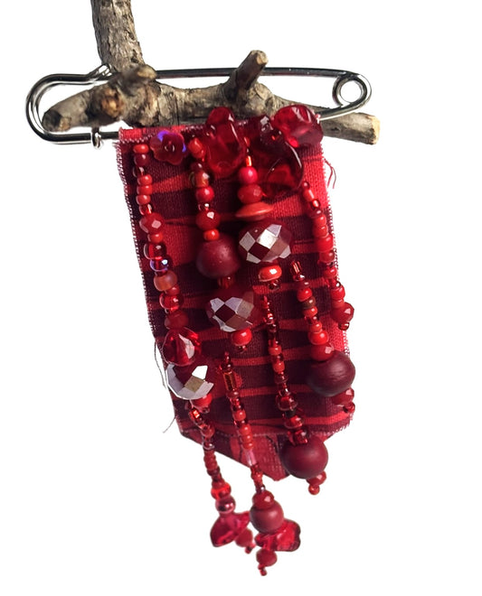 OOAK Red Beaded Brooch