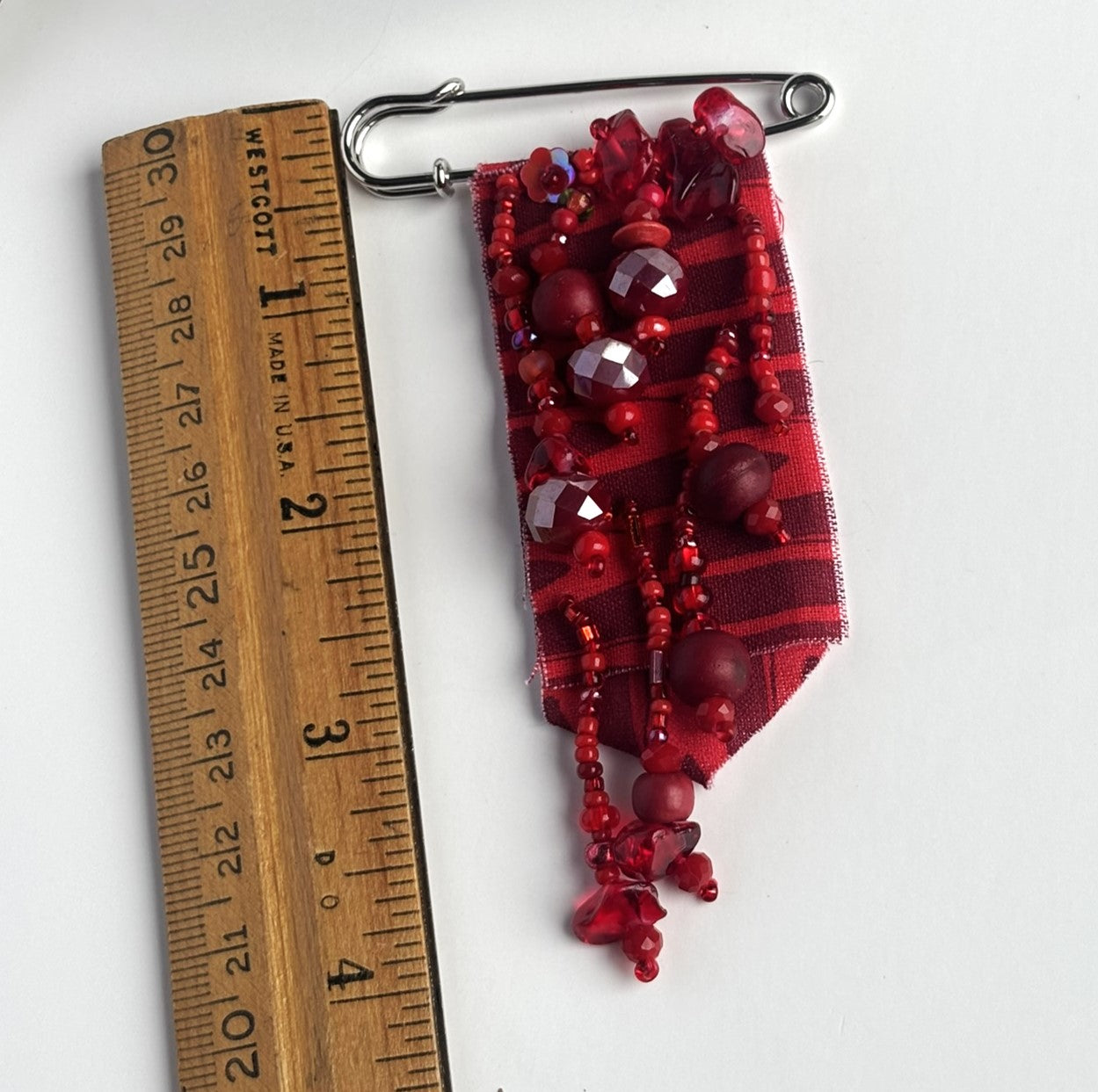 OOAK Red Beaded Brooch